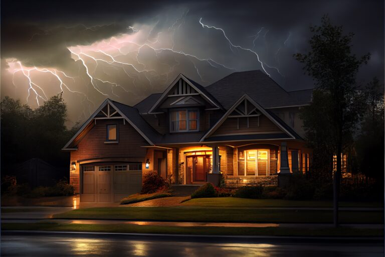 Lighting storm over a suburban house